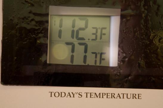 Außentemperatur-Anzeige im Visitor Center des Valley of Fire SP